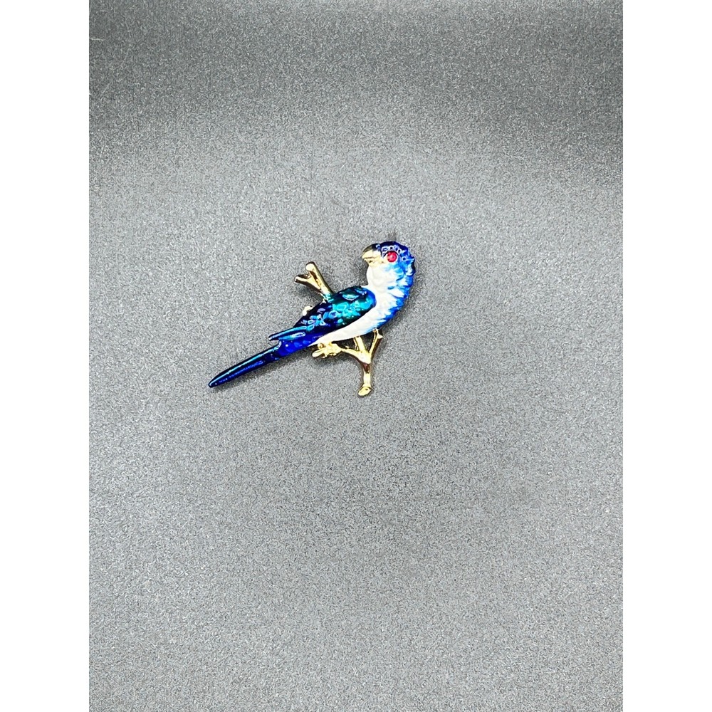 Enamel Parrot Brooch Bird Pin Blue Green Gold Tone Women Tropical Vtg Charm 2"